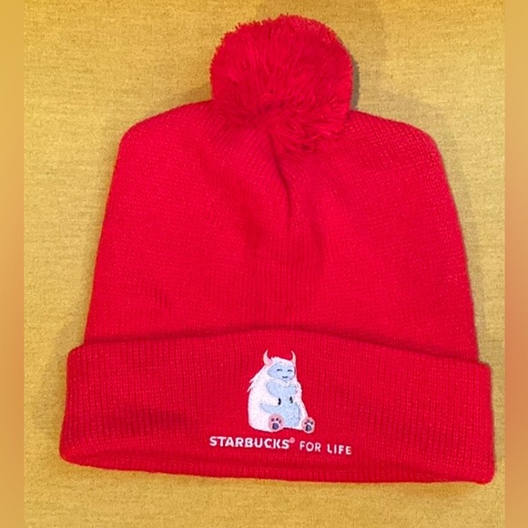 NWOT Starbucks for Life 2021 Exclusive Limited Edition Sleeping Yeti Red Beanie - Picture 1 of 10